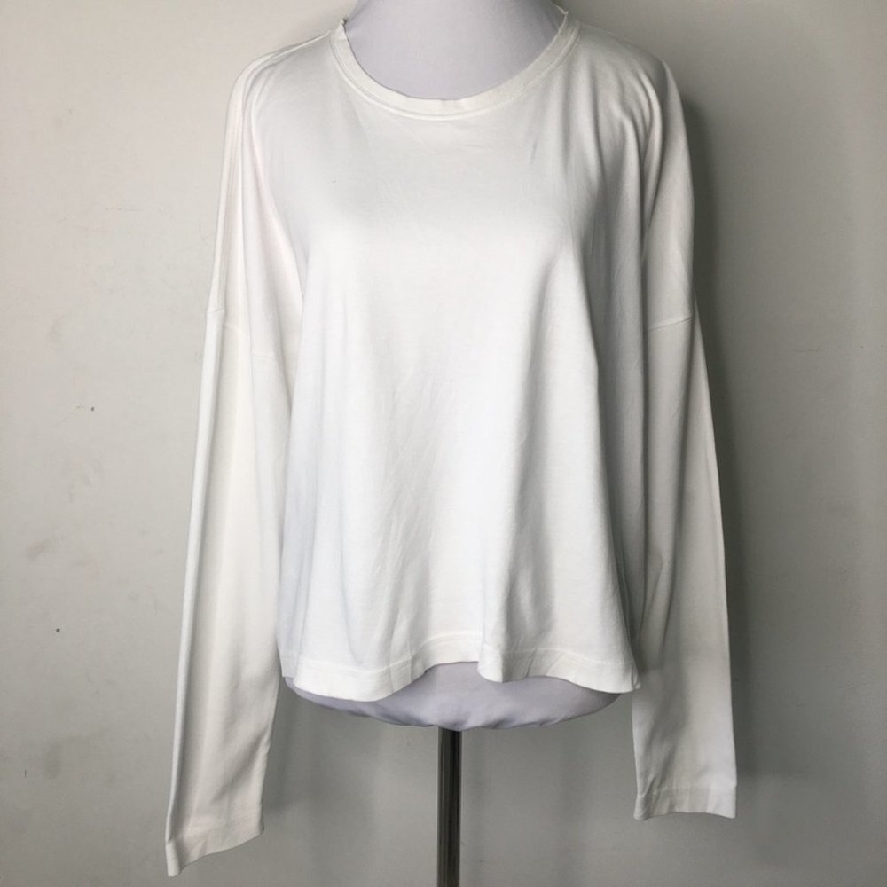 Eskandar Women's White Long Sleeve Round Neck T Shirt Size One Size